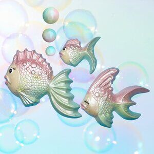 Chalkware Fish + Bubble Set - Retro Style Beach Decor